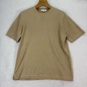 Kinross Womens L Tan Silk Cashmere Blend Crew Neck Short Sleeve Sweater Luxury *